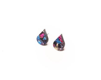 Glitter earrings - Tear shaped rain drop earrings - acrylic colorful foil glitter acrylic laser cut earrings - hypoallergenic post earrings
