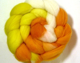 Handdyed Polwarth Wool Roving - Sunshine and Ice Cream - yellow, white, orange, gold