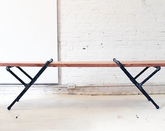 Pipe Bench | Industrial Pipe Bench | Industrial Furniture | Wood Bench | Dining Bench | Metal Legs | Entryway Bench | Metal Legs