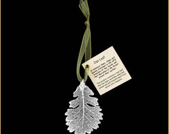 Real Oak Leaf Ornaments Dipped In Silver with Ribbon and Hang Tag - Real Dipped Leaves - Christmas Ornaments