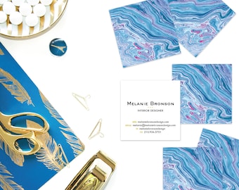 Indigo + Fuschia Marble Calling Cards | Business Cards | Blogger Cards | Set (50)