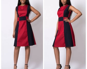 Navy blue/red 60's mod retro aline dress