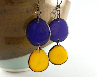 Purple and Yellow Tagua Nut Eco Friendly Earrings with Free USA Shipping #taguanut #ecofriendlyjewelry