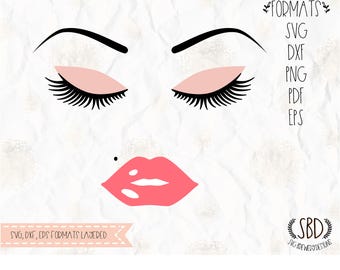 Lips, lashes, Face, eyelashes, face, SVG, PNG, DXF, for cricut, silhouette studio, cutting machine, cut file, vinyl decal, t shirt design