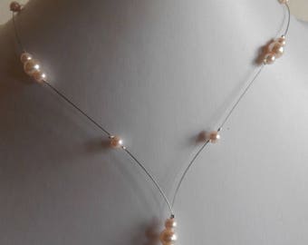 Wedding necklace cascade pale pink beads