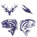 Deer, Fish, Duck, Hunting and fishing Embroidery Design 4"x4"