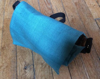Bag octagonal blue silk, lining art