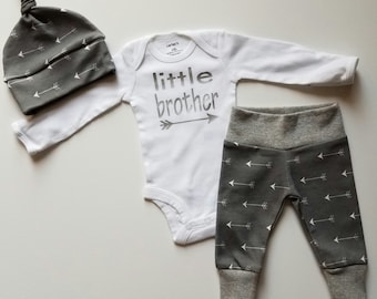Baby Boy Coming Home Outfit. Newborn Boy Coming Home Outfit. Coming Home Outfit Baby Boy. Little Brother. Gray Arrow.