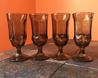 Set of Four Brown Glass Duz Detergent Promotional Giveaway Tumblers Goblets