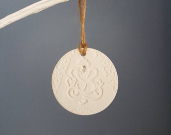 Ganesh clay hanging decoration, spiritual gift, Hindu elephant god, good luck gift, new home, diffusser, wedding present, with gem