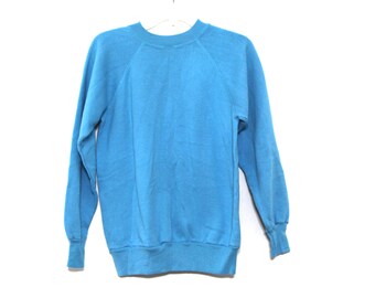 Vintage 70s 80s sweatshirt blue raglan basic blank crewneck