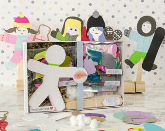 Papier marionnette poupée artisanat plaisirs d’hiver Kit cadeau pour enfants ensemble de neige 30 raquette, ski, luge, Snow Board, combat de boule de neige