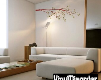 Floral Tree Branch Wall Decal - Wall Fabric - Vinyl Decal - Removable and Reusable - FloralBranchUScolor007ET