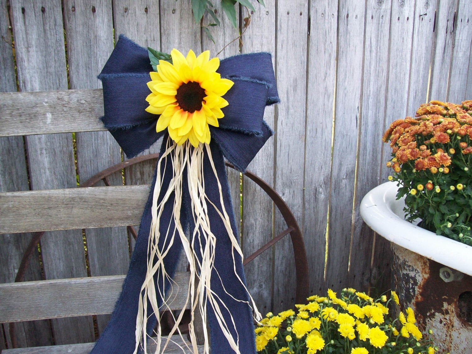 Sunflowers Sunflower And Denim Pew Bow Wedding Sunflowers Sunflower And Denim Pew Bow Wedding