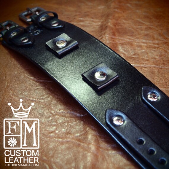 Leather watchband cuff Black Pirate style cuff bracelet hand made for YOU in USA by Freddie Matara