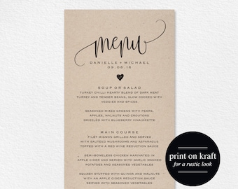 Rustic Wedding Menu, Wedding Menu Template, Menu Cards, Menu Printable, Rustic Wedding, Wedding Dinner Menu, PDF Instant Download #BPB203_4