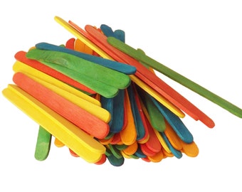 100 ct Colored Popsicle Sticks / Wood Craft Sticks 4 1/2" x 3/8"