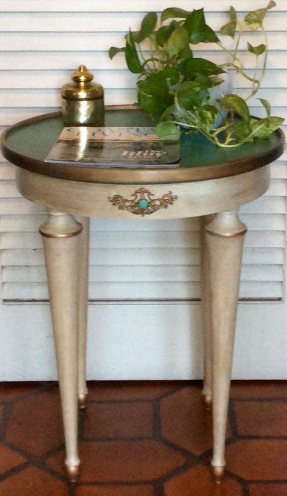 Round Turquoise/White End Table/Nightstand