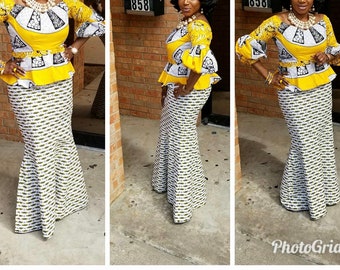 3 yards each Mix and Match Yellow / White African Fabric/ ankara/ african Wax Print/