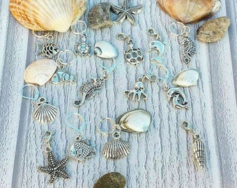 Seaside Stitch Markers// Sea Life Progress Keepers// Fish Knitting Markers