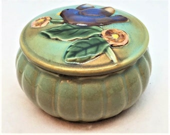 Glazed Pottery Blue Bird Trinket Box