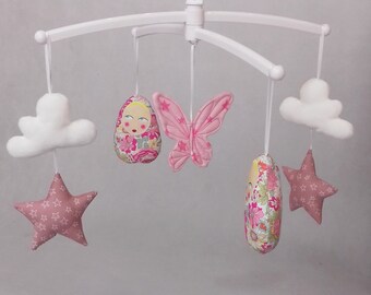 Pink liberty matryoshka baby mobile
