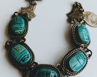 Vintage Egyptian scarab souvenir bracelet