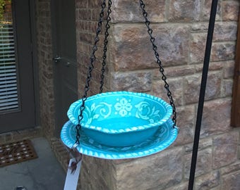 Turquoise Blue Bird Feeder / Butterfly Feeder / Bird Bath