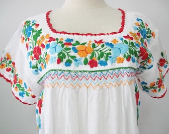 Embroidered Mexican Blouse Cotton Top In White Boho Blouse Hippie Top