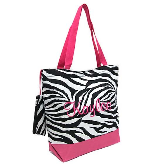 Personalized Tote Bag Zebra Hot Pink Monogrammed Wedding Dance