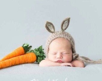 Newborn Bunny bonnet, Felted Bunny Bonnet, Easter Photoprop, Newborn Easter Prop, Newborn Animal Bonnet, Photoprop Bunny Bonnet
