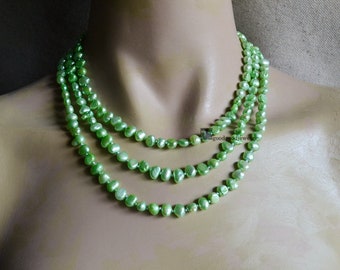 Green Pearl Necklace, 55 inches 6-7mm Freshwater Pearl Necklace, Long Pearl Necklace, Green Necklace, Bridesmaid Necklace,statement necklace