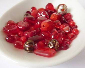 Red Bead Mix, Red Bead Soup, Dark Red Glass Beads, Mixed Bead Lot, Destash Beads UK