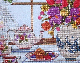 Beautiful Victorian COUNTRY MORNING WINDOW Picture - Counted Cross Stitch Pattern Chart - fam