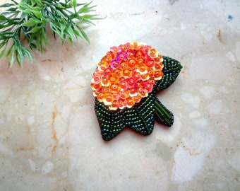 Hydrangea embroidered pin, beaded flower brooch, sparkle brooch