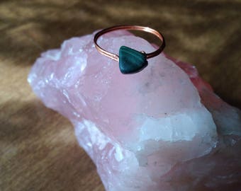 Malachite Ring Size 7.5 Wirewrapped with Natural Copper - Goddess, Ecofriendly, Fair Trade, Woman's, Spiritual