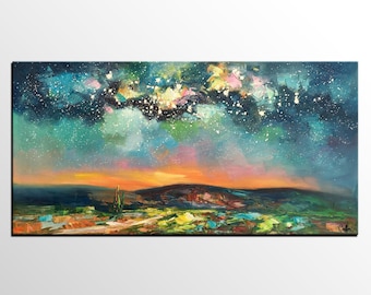 Oil Painting Canvas, Landscape Painting, Canvas Art, Starry Night Sky Painting, Abstract Art, Living Room Wall Art Decor, Canvas Painting