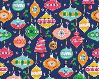 Dashwood Studio - Merry Little Christmas Baubles on Blue - Cotton - quilting/dressmaking Fabric