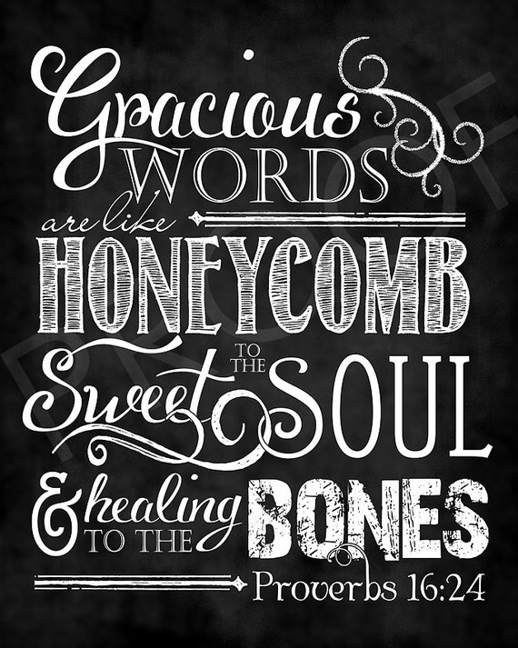 Scripture Art Proverbs 16:24 Chalkboard Style