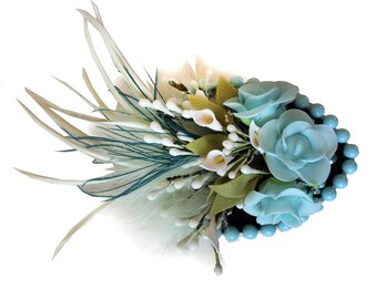Blue Floral Hair Fascinator