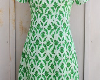 Vintage Leaf Pattern Dress - 60s Mod Dress - Short Sleeve Mini Dress - Retro Scooter Dress - 1960s Twiggy Dress - Mint Green Dress - Indie