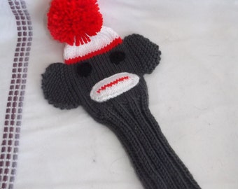 Hand-Knit Sock Monkey Golf Club Cover - Knit Golf Club Cover - Golf Club Sleeve