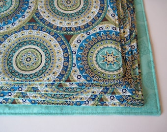 Turquoise Medallion Placemats Set of 4 or 6 Reversible Placemats Placemats Contemporary Aqua Filigree Placemats Turquoise Blue Table Decor