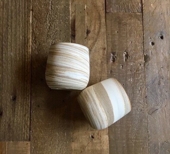 Ceramic wine glasses- marble clay- beige and white NEW!