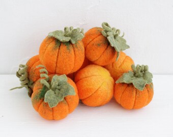 Set of eight needle felted pumpkins, Halloween and Thanksgiving home decor, Eco decorations.