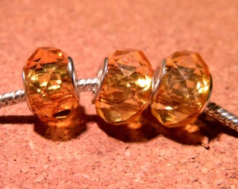 bead charm European-14 x 10 mm orange clear D105 11 faceted glass