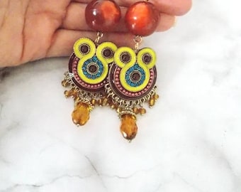 Boho Beaded Drop Clip-On Earrings