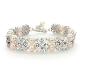 Pearl crystal bracelet, Art Deco, wedding bracelet, vintage style, Swarovski pearl, bridal bracelet, bridal jewelry, crystal bridal bracelet