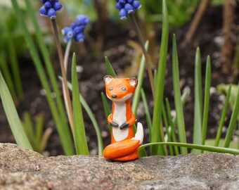 Clay red fox, clay fox figurine, clay animal, red fox, cute fox