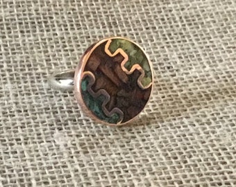Copper ring, Chrysocolla, Alerce, Serpentine